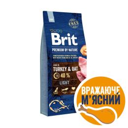 Корм сухий Brit Premium Dog Light для собак з надмірною вагою з індичкою 15 кг