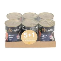 Набір 5+1 заводська упаковка Корм вологий Savory Dog All breeds Puppy Chicken rich in Rabbit паштет для цуценят усіх порід з кроликом 400 г
