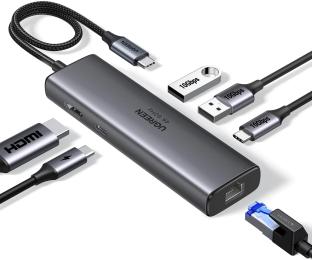 USB-хаб Ugreen CM512 USB-C to HDMI + 2xUSB 3.2 + USB-C 3.2 + RJ-45 + PD Power Converter Gray (45000)