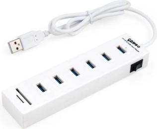 USB-хаб Vinga 6xUSB2.0 + card-reader with switch 0.8m (VCP2H6USBCRSWWH)