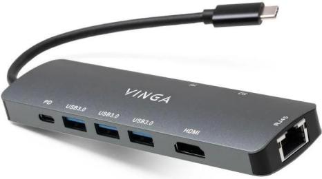 USB-хаб Vinga USB-C 3.1 to HDMI + RJ45_1GBps + 3xUSB3.0 + SD/TF + PD100W (VHYC8)