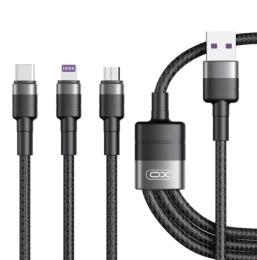 Дата-кабель XO NB-Q191 3in1 USB (тато)  -  USB Type-C, Lightning, micro-USB (тато) 40W 1.2m