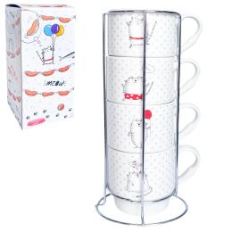 Набір чашок SNT Cat story 021-04-06 4 чашки на стійці 320мл