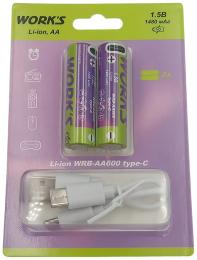 Акумулятор WORKS Li-ion WRB-AA600 AA type-c, 2 шт