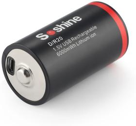 Акумулятор Soshine D-1.5-6000USB, D/LR20, Li-Ion 1.5V, USB-C, 6000mWh, 1.8A