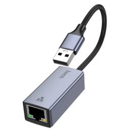 Перехідник Hoco UA37 USB (тато) - RJ45 (мама) (1000 Mbps) Metal Gray (6942007647274)