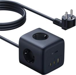Мережевий фільтр Baseus EnerFill FA11 Cube Power Strip 3AC + 1U + 1C 67W 1, 5m EU Cosmic Black (E00082100123-00)