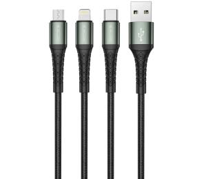 Дата-кабель Jellico B11 3 in 1 MicroUSB (тато)  -  Lightning (тато)  -  USB Type-C (тато), 1.2m Black 3.1A