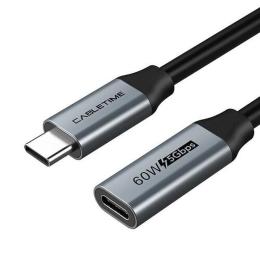 Перехідник Cabletime CA913664 USB 3.0 Type-C (тато)  -  USB Type-C (мама), 0.5m Black Silver 60W