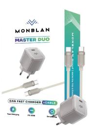 Мережевий зарядний пристрій для телефона Monblan Адаптер 30W USB-C + кабель USB-C to USB-C A1 Master Duo Series Titanium