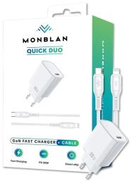 Мережевий зарядний пристрій для телефона Monblan Адаптер 20W + кабель USB-C to Lightning Quick Duo Series White