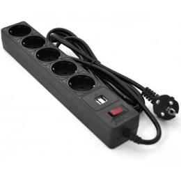 Мережевий фільтр Patron EXT-PN-SP-53-USB Black 3m (SP-53) + 2 USB 2.0, 2.1A, 5 роз.