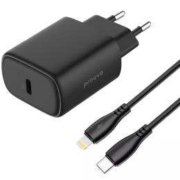 Мережевий зарядний пристрій для телефона Proove Silicone Power 2 20W (Type-C) Black + Cable Type-C to Lightning