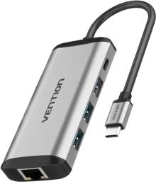 USB-хаб Vention USB-C 3-Port, RJ-45, PD, 0.15 m (TGDHB)