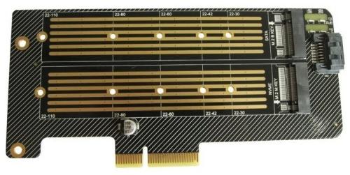 Контролер для ПК Dynamode 2х M.2 NVMe M-Key/SATA B-key SSD to PCI-E 3.0 x4/ x8/ x16 (PCI-Ex4- 2xM.2 MB-key)