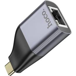 Перехідник Hoco UA35 Type-C (тато) to RJ45 (мама) Metal Gray