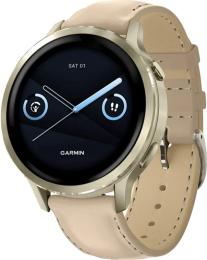 Смарт-годинник Garmin Venu 4 41 mm Lunar Gold with Light Sand Leather Band (010-03013-03)