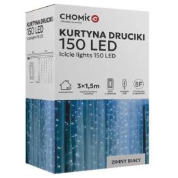 Гірлянда Chomik Штора 150 LED 3x1,5 м Cold White USB, з пультом, IP20, від мережі (5900779898493)