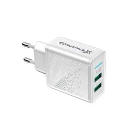 Адаптер живлення для телефона Grand-X CH-60 White (2xUSB 3.1А із захистом від перевантаження)