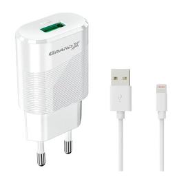 Мережевий зарядний пристрій для телефона Grand-X CH-17WL White (1xUSB 2.1А + кабель Lightning )