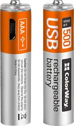 Акумулятор ColorWay CW-UBAAA-01 AAA micro USB 400 мАгод 1.5 В 2 шт