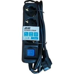 Мережевий фільтр 2E 2E-U03ESM1.5 Black з вимикачем