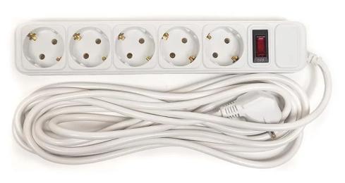 Мережевий фільтр PowerPlant JY-1056/10 PPSA10M100S5 Phantom White 10 м, 5 розеток