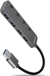 USB-хаб Axagon HUE-MSA SuperSpeed USB-A SWITCH hub w. CHARGING function, 20см USB-A cable Gray