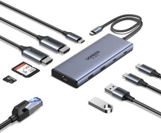USB-хаб Ugreen CM639 Type-C 10 in 1 HDMI 8K HDR 100W (45380) Gray