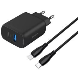Мережевий зарядний пристрій для телефона Proove Silicone Power 2 30W (Type-C + USB) + Cable Type-C to Type-C (1m) Black
