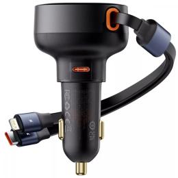 Автомобільний зарядний пристрій для телефона Baseus Enjoyment Pro Car Charger Type-C + Retractable C &amp; iP Cable 60W Black