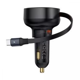 Автомобільний зарядний пристрій для телефона Baseus Enjoyment Pro Car Charger USB + Retractable Type-C Cable 60W Black