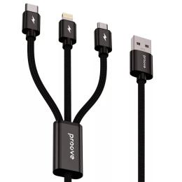 Дата-кабель Proove Triple Connection 3 in 1 USB-A (тато)  -  Type-C + Micro USB + Lightning (тато) 1.3m Black