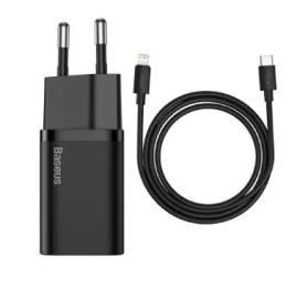 Мережевий зарядний пристрій для телефона Baseus TZCCSUP-B01 Black (Super Si Quick Charger 20W + Type-C to Lightning )