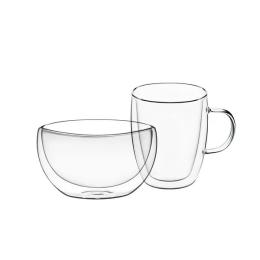Набір посуду Ardesto AR2650BG Clear чашка 270 мл і піала 500 мл, з подвійними стінками, боросилікатне скло