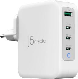 Мережевий зарядний пристрій для телефона J5create JUP43130E-EN White 1 USB-A / 3 USB-C, 130Вт, QC3.0/PD/PPS