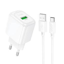 Мережевий зарядний пристрій для телефона Hoco CS52A Surplus single-port QC3.0 charger set White
