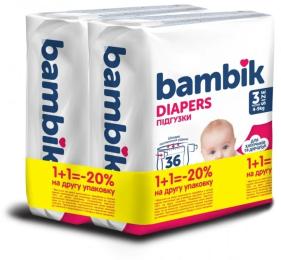 Підгузки Bambik Medium 4-9 кг Розмір 3 Midi 2 х 36 шт (4823071664027)
