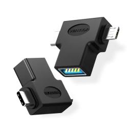 Перехідник Vention CDIB0 USB Type C(тато) - USB(мама) microUSB(тато)