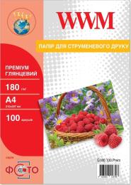 Фотопапір WWM Premium Gloss A4, 180г/м2, 100 а. (G180.100.Prem)