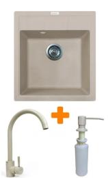 Кухонна мийка Adamant Brick, штучний камінь, квадрат, без крила, 460x515x200мм, чаша  -  1, врізна Avena + змішувач та дозатор
