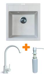 Кухонна мийка Adamant Brick, штучний камінь, квадрат, без крила, 460x515x200мм, чаша  -  1, врізна Old Stone + змішувач та дозатор