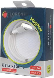 Дата-кабель Florence MagNet FL-2202-WL 1m USB(тато) - Lightning(тато) White
