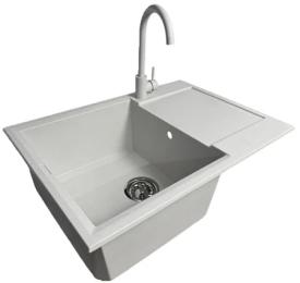 Кухонна мийка Adamant Horizon Medium, штучний камінь, прямокут., з крилом, 700х500х230мм, чаша  -  1, врізна Old Stone + змішувач