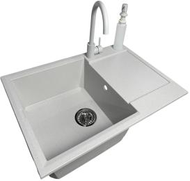 Кухонна мийка Adamant Horizon Medium, штучний камінь, прямокут., з крилом, 700х500х230мм, чаша  -  1, врізна Old Stone + змішувач та дозатор