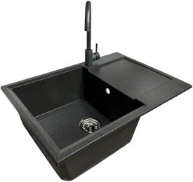 Кухонна мийка Adamant Horizon Medium, штучний камінь, прямокут., з крилом, 700х500х230мм, чаша  -  1, врізна Grafit + змішувач