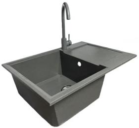 Кухонна мийка Adamant Horizon Medium, штучний камінь, прямокут., з крилом, 700х500х230мм, чаша  -  1, врізна Gray + змішувач