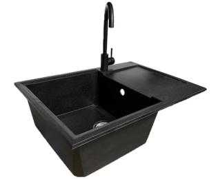 Кухонна мийка Adamant Horizon Medium, штучний камінь, прямокут., з крилом, 700х500х230мм, чаша  -  1, врізна Black + змішувач