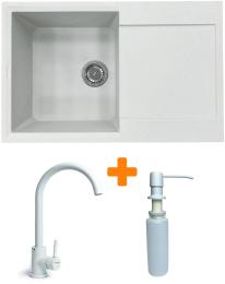 Кухонна мийка Adamant Horizon, штучний камінь, прямокут., з крилом, 780х495х230мм, чаша  -  1, врізна Old Stone + змішувач та дозатор