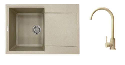 Кухонна мийка Adamant Horizon, штучний камінь, прямокут., з крилом, 780х495х230мм, чаша  -  1, врізна Sahara +змішувач
